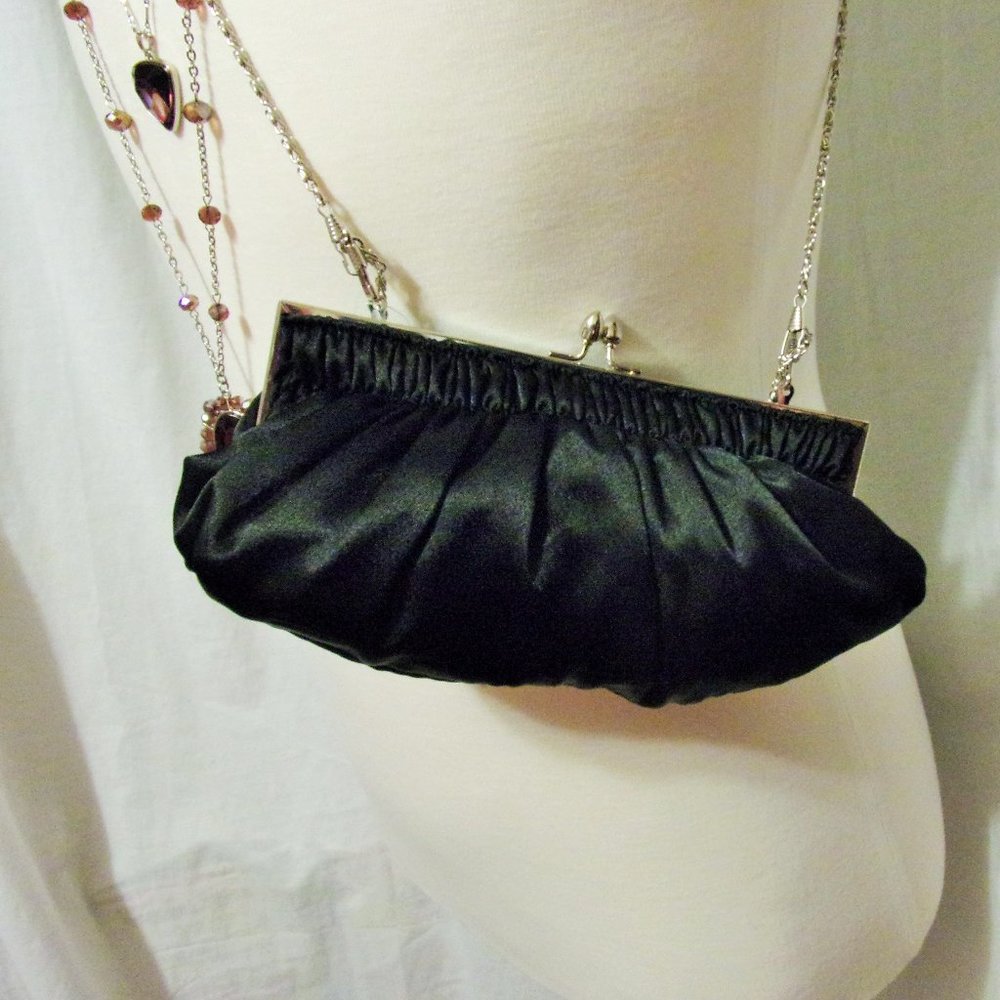 d"margeaux Black Satin Evening Handbag Clutch strap options NWT